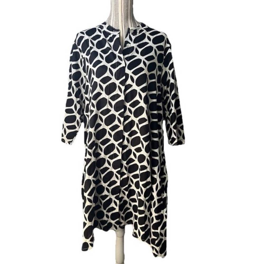 Bryn Walker Black and White Cotton Winona Lagenlook Tunic Dress